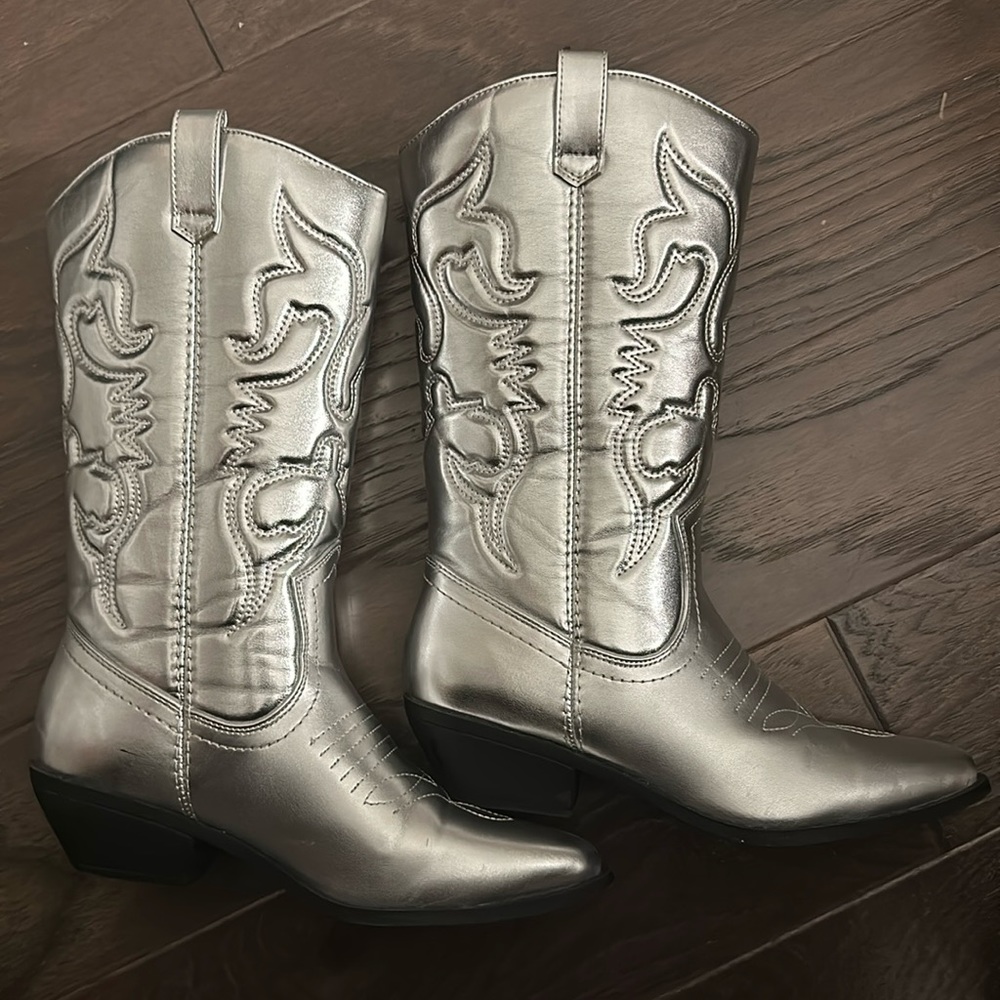 Silver cow boots